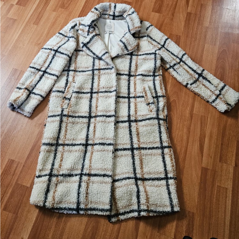 Stoosh Cream and Black Plaid Teddy Jacket